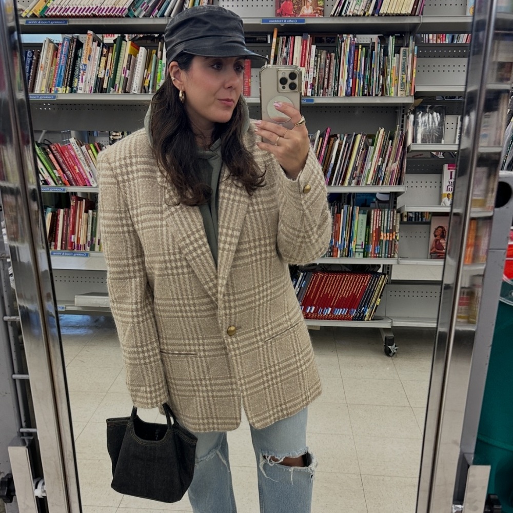 Vintage Pendleton Cream and Tan Plaid Wool Blazer